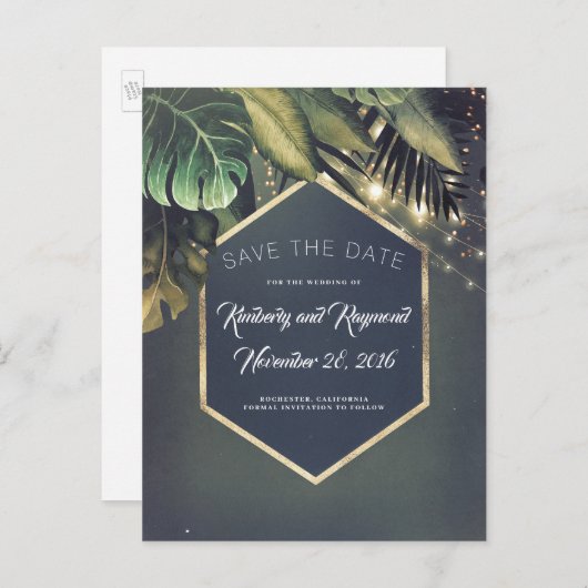 Tropische palmstranspak Sla de datum op Aankondigingskaart (Voorkant / Achterkant)