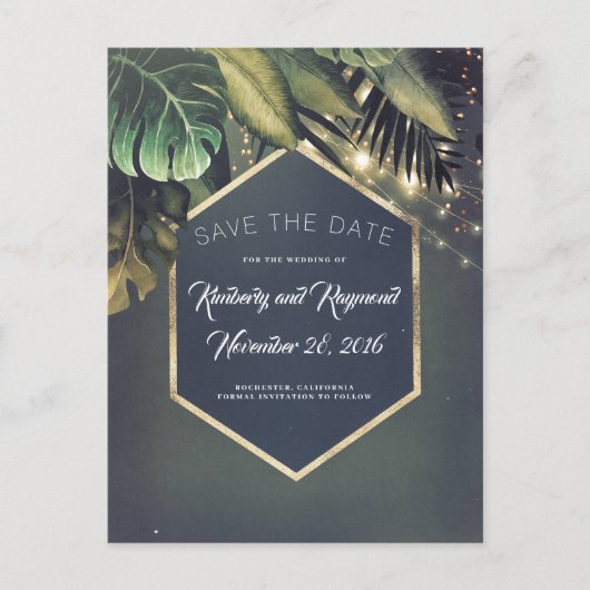 Tropische palmstranspak Sla de datum op Aankondigingskaart (Voorkant)