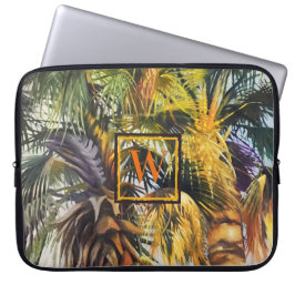 Tropische palmstructuur Schilderen met monogram Laptop Sleeve