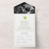 Tropische palmtak waterverf groen wit bruiloft all in one uitnodiging (Binnen)