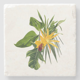 Tropische palmtakken, exotische bloemenboeket stenen onderzetter