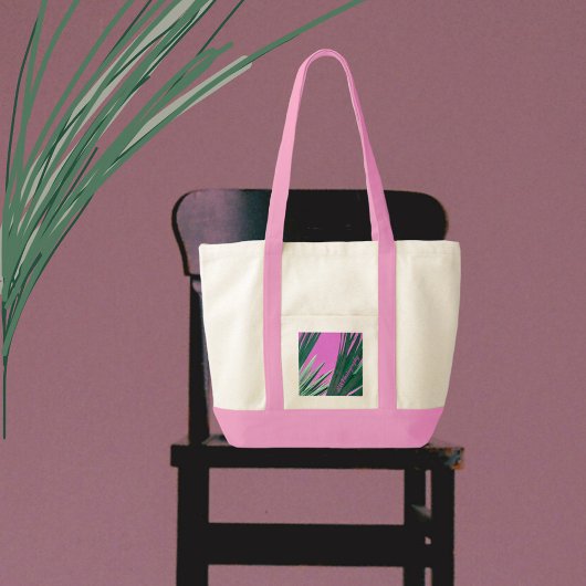 Tropische palmvaten in groen en roze tote bag