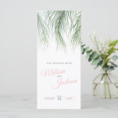Tropische palmwaterverf bruiloft groen roze menu (Staand voorkant)