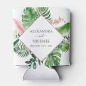 Tropische palmWaterverf Geometric Wedding Blikjeskoeler (Achterkant)