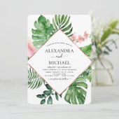 Tropische palmWaterverf Geometric Wedding Kaart (Staand voorkant)