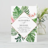 Tropische palmWaterverf Geometric Wedding Kaart (Staand voorkant)