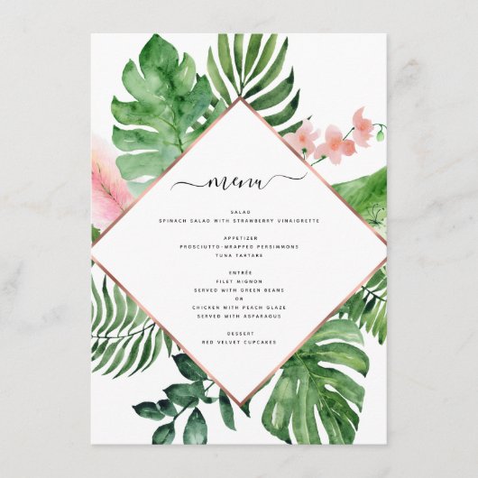 Tropische palmWaterverf Geometric Wedding Menu (Voorkant)