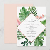 Tropische palmWaterverf Geometric Wedding Menu (Voorkant / Achterkant)