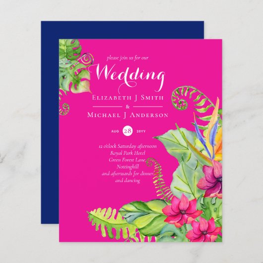 Tropische palmweddenschap nodigt de Fuchsia Ginger (Voorkant / Achterkant)