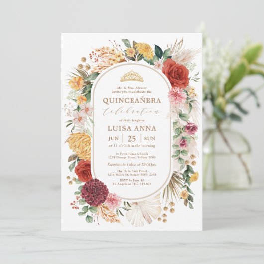 Tropische  Pampas Floral Garden Quinceañera Kaart (Staand voorkant)