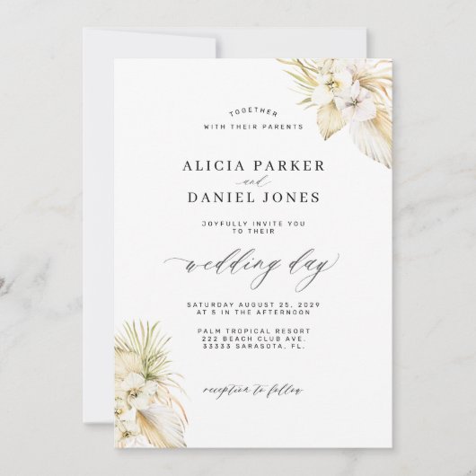 Tropische pampas gras witte orchidee elegante brui kaart (Voorkant)