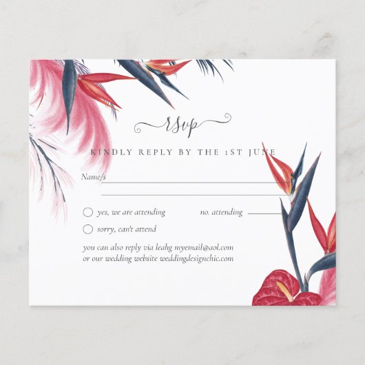 Tropische Pampas Grass Navy Berry Wedding (Voorkant)