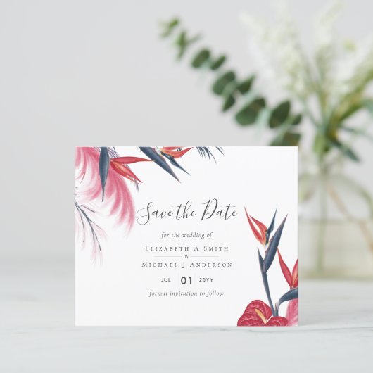 Tropische Pampas Grass Navy Berry Wedding (Staand voorkant)