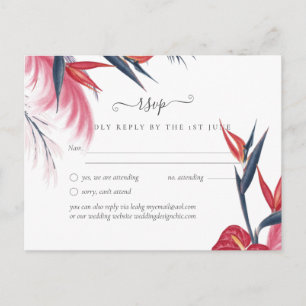 Tropische Pampas Grass Navy Berry Wedding Briefkaart