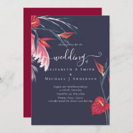 Tropische Pampas Grass Navy Berry Wedding Kaart