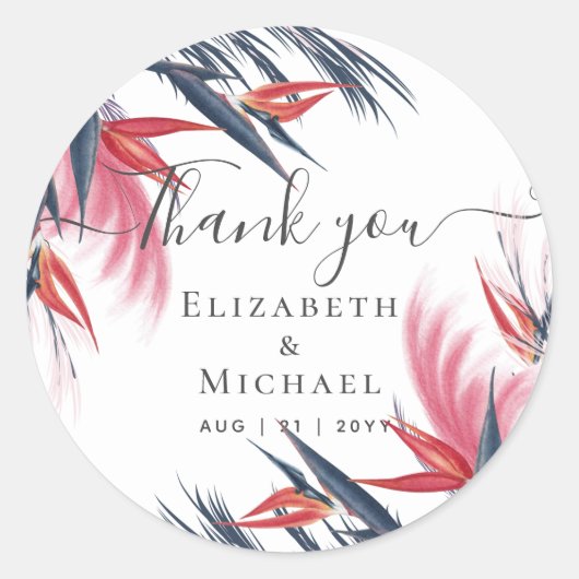 Tropische Pampas Grass Navy Berry Wedding Ronde Sticker (Voorkant)