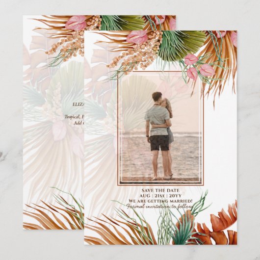 Tropische Pampas Grass PHOTO Terracotta Save The Date (Voorkant / Achterkant)