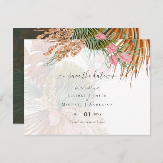 Tropische Pampas Grass Terracotta Wedding Briefkaart (Voorkant / Achterkant)