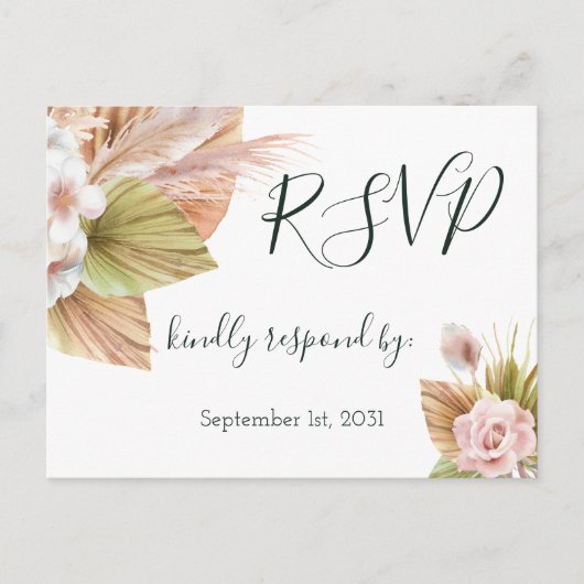 Tropische Pampass Grass Rustic Floral Wedding RSVP Briefkaart (Voorkant)