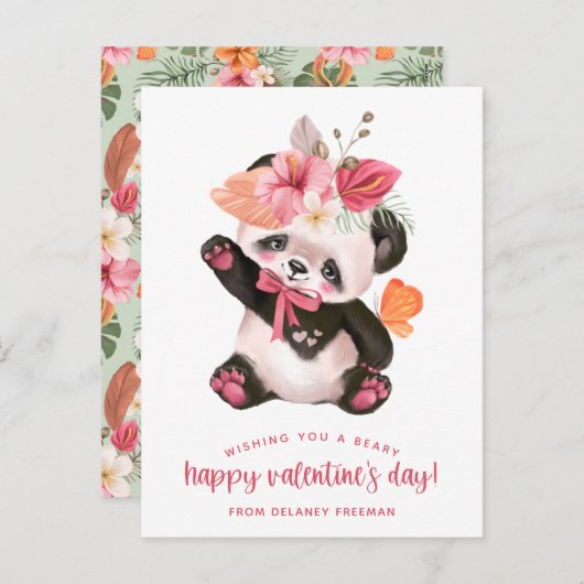 Tropische Panda Beary Happy Briefkaart Size Valent (Voorkant / Achterkant)