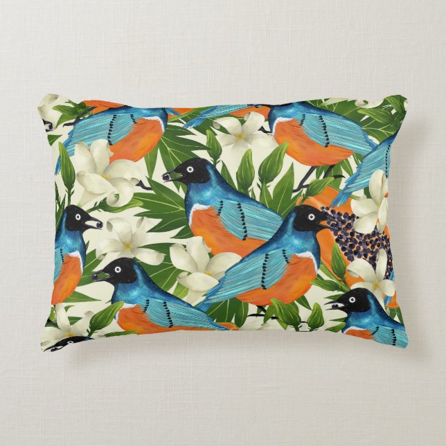 Tropische papaja en vogelpatroon. accent kussen (Voorkant)