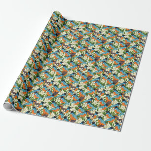Tropische papaja en vogelpatroon. cadeaupapier