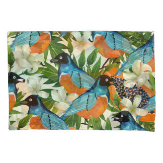 Tropische papaja en vogelpatroon. kussensloop