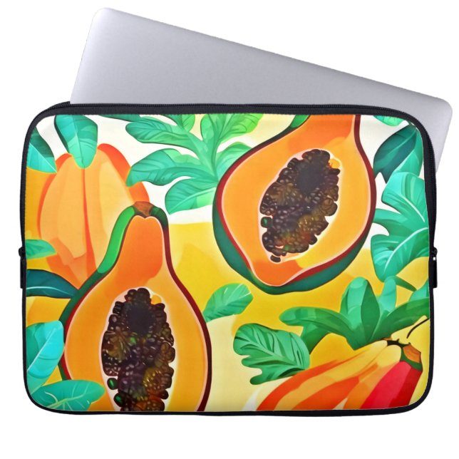 Tropische Papaya Pop Art Laptop Sleeve (Voorkant)