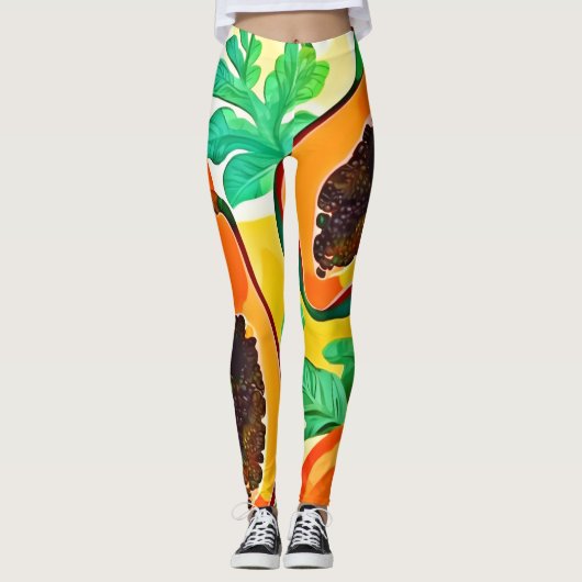 Tropische Papaya Pop Art Leggings (Voorkant)