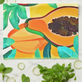 Tropische Papaya Pop Art Theedoek (Gevouwen)