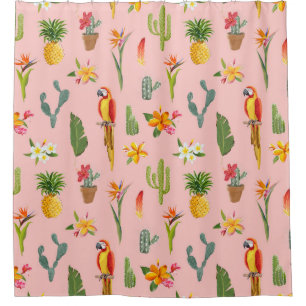 Tropische papegaai, Cactus Patroon. Douchegordijn