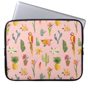 Tropische papegaai, Cactus Patroon. Laptop Sleeve