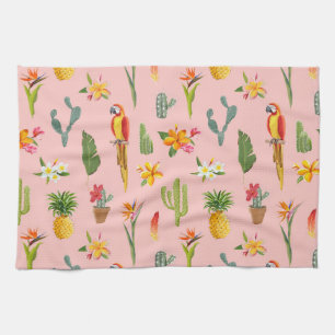 Tropische papegaai, Cactus Patroon. Theedoek