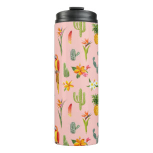 Tropische papegaai, Cactus Patroon. Thermosbeker