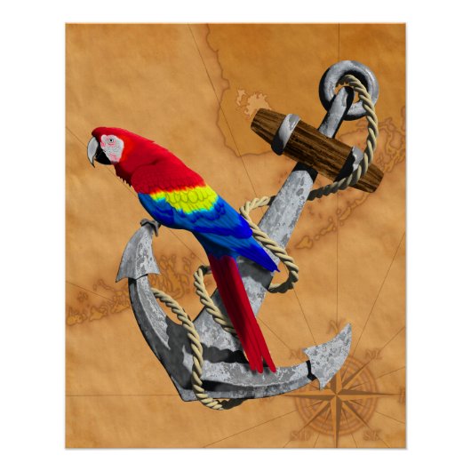 Tropische papegaai en anker poster (Voorkant)