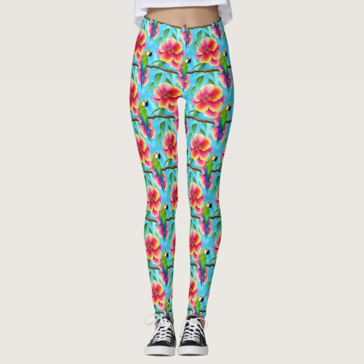 Tropische papegaai en bloem leggings (Voorkant)