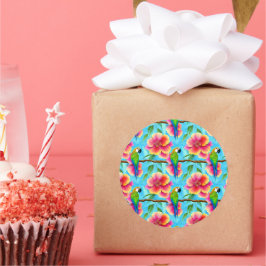 Tropische papegaai en bloem ronde sticker