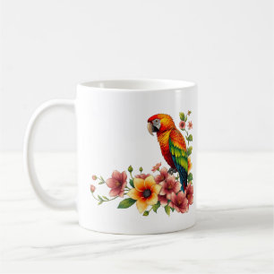 Tropische papegaai en bloemen koffiemok