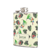 Tropische papegaai en laat Waterverf Patroon Heupfles (Links)