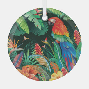 Tropische papegaai: exotische bloemachtergrond. glas ornament