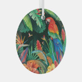 Tropische papegaai: exotische bloemachtergrond. glas ornament (Voorkant Rechts)