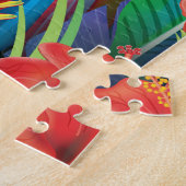 Tropische papegaai: exotische bloemachtergrond. legpuzzel (Zijkant)