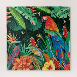 Tropische papegaai: exotische bloemachtergrond. legpuzzel