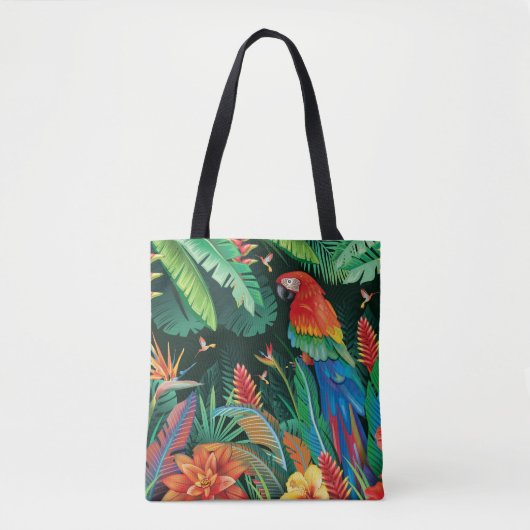 Tropische papegaai: exotische bloemachtergrond. tote bag (Voorkant)