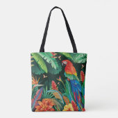 Tropische papegaai: exotische bloemachtergrond. tote bag (Achterkant)
