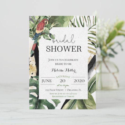Tropische papegaai Oerwoud bruidsdouche uitnodigin Kaart (Staand voorkant)
