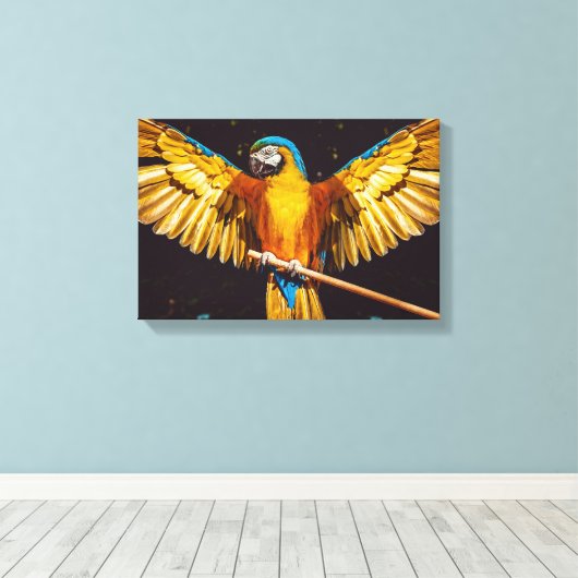 Tropische papegaai op een baard canvas afdruk (Insitu (Houten vloer))