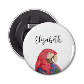 Tropische papegaai Tekening Oerwoud Macaw Button Flesopener (Voorkant)