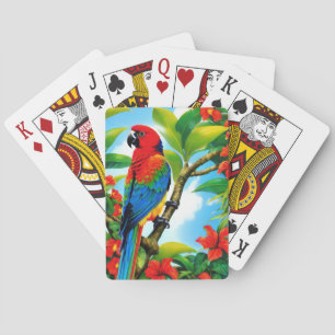 Tropische papegaai vogel in boom pokerkaarten