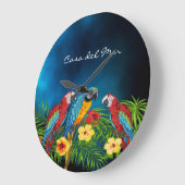 Tropische papegaaien blauw palmboomkapje grote klok (Hoek)